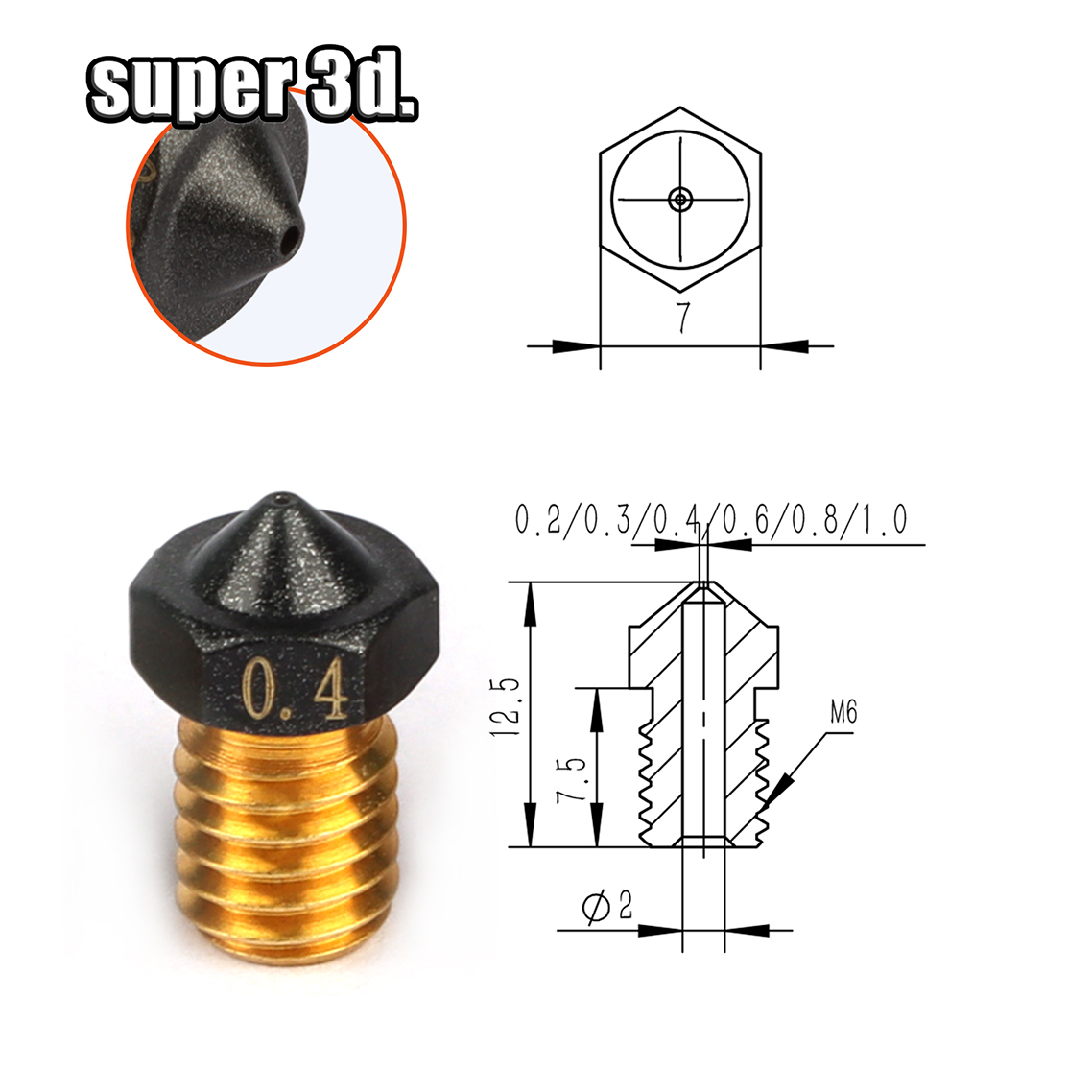 1/2/5Pcs V6 PTFE latão M6 boca - Nozzle Tungsten avaliação e preço